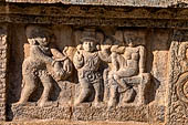 The great Chola temples of Tamil Nadu - The Airavatesvara temple of Darasuram. Detail of the panels of the prakara-wall with scenes of dance. 